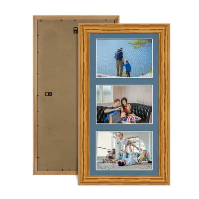 Oak Colour Multi Aperture Photo Frame 6X4 (x3) Pictures – Collage Wall Frame For Family Photos – 40x20cm Picture Frame Size