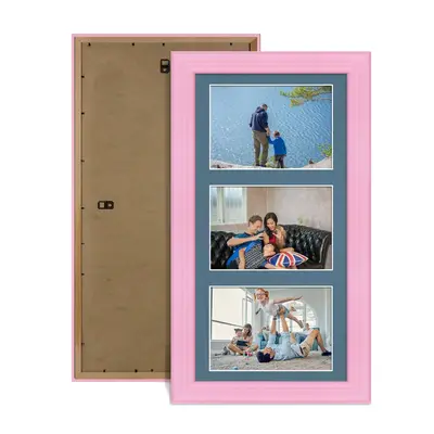 Pastel Pink Colour Multi Aperture Photo Frame 6X4 (x3) Pictures – Collage Wall Frame For Family Photos – 40x20cm Picture Frame Size
