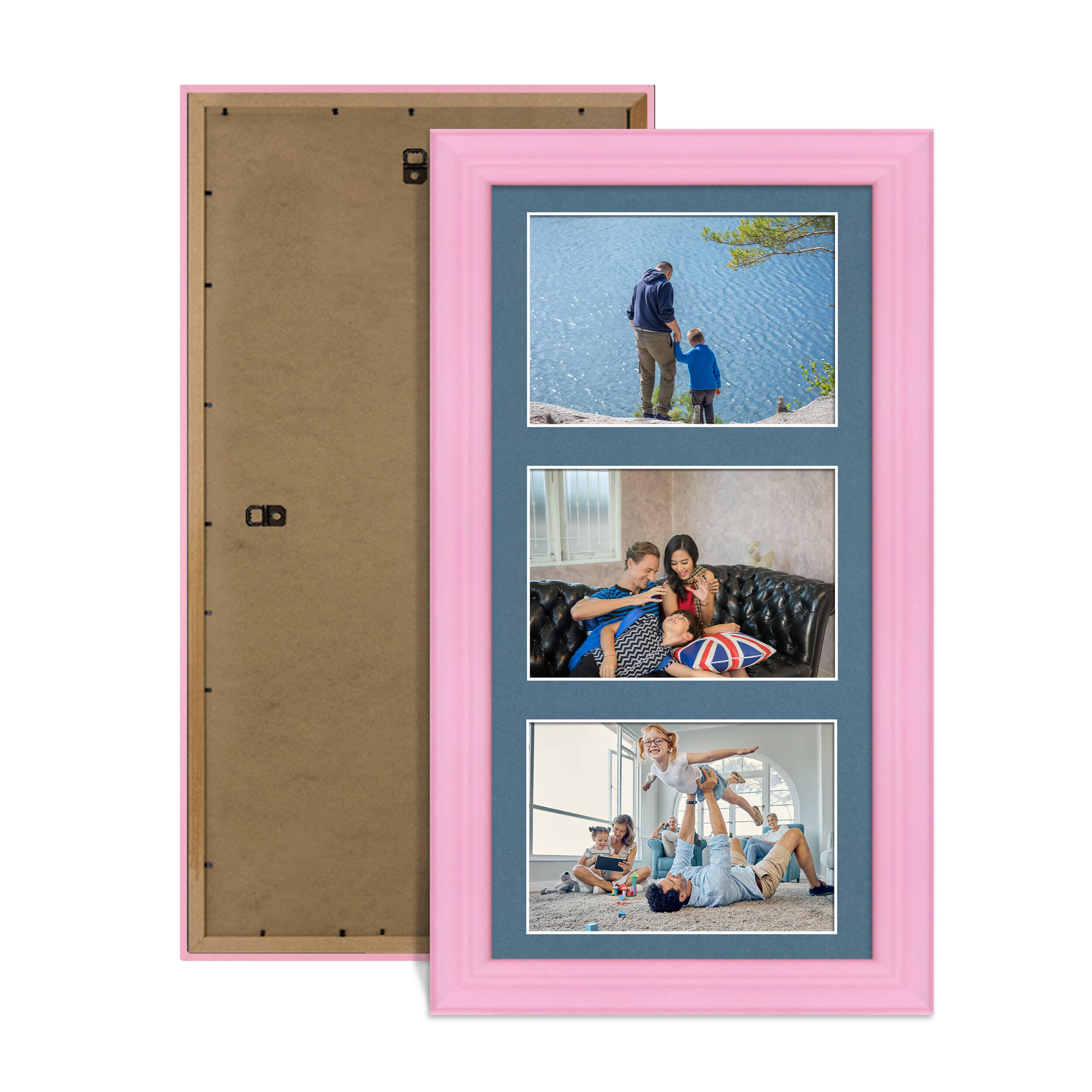 Pastel Pink Colour Multi Aperture Photo Frame 6X4 (x3) Pictures – Collage Wall Frame For Family Photos – 40x20cm Picture Frame Size
