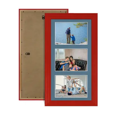 Red Colour Multi Aperture Photo Frame 6X4 (x3) Pictures – Collage Wall Frame For Loved Ones Photos – 40x20cm Frame Size