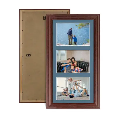 Rose Wood Colour Multi Aperture Photo Frame 6X4 (x3) Pictures – Collage Wall Frame For Loved Ones Photos – 40x20cm Frame Size