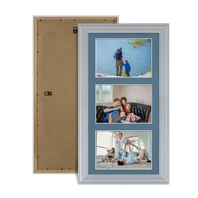 Silver Colour Multi Aperture Photo Frame 6X4 (x3) Pictures – Collage Wall Frame For Family Photos – 40x20cm Picture Frame Size