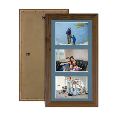 Walnut Colour Multi Aperture Photo Frame 6X4 (x3) Pictures – Collage Wall Frame For Loved Ones Photos – 40x20cm Frame Size