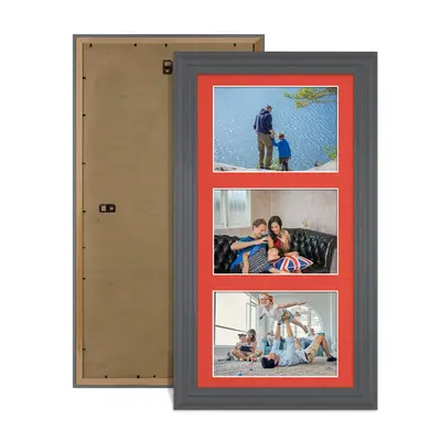 Dark Grey Colour Multi Aperture Photo Frame 6X4 (x3) Pictures – Collage Wall Frame For Loved Ones Photos – 40x20cm Frame Size