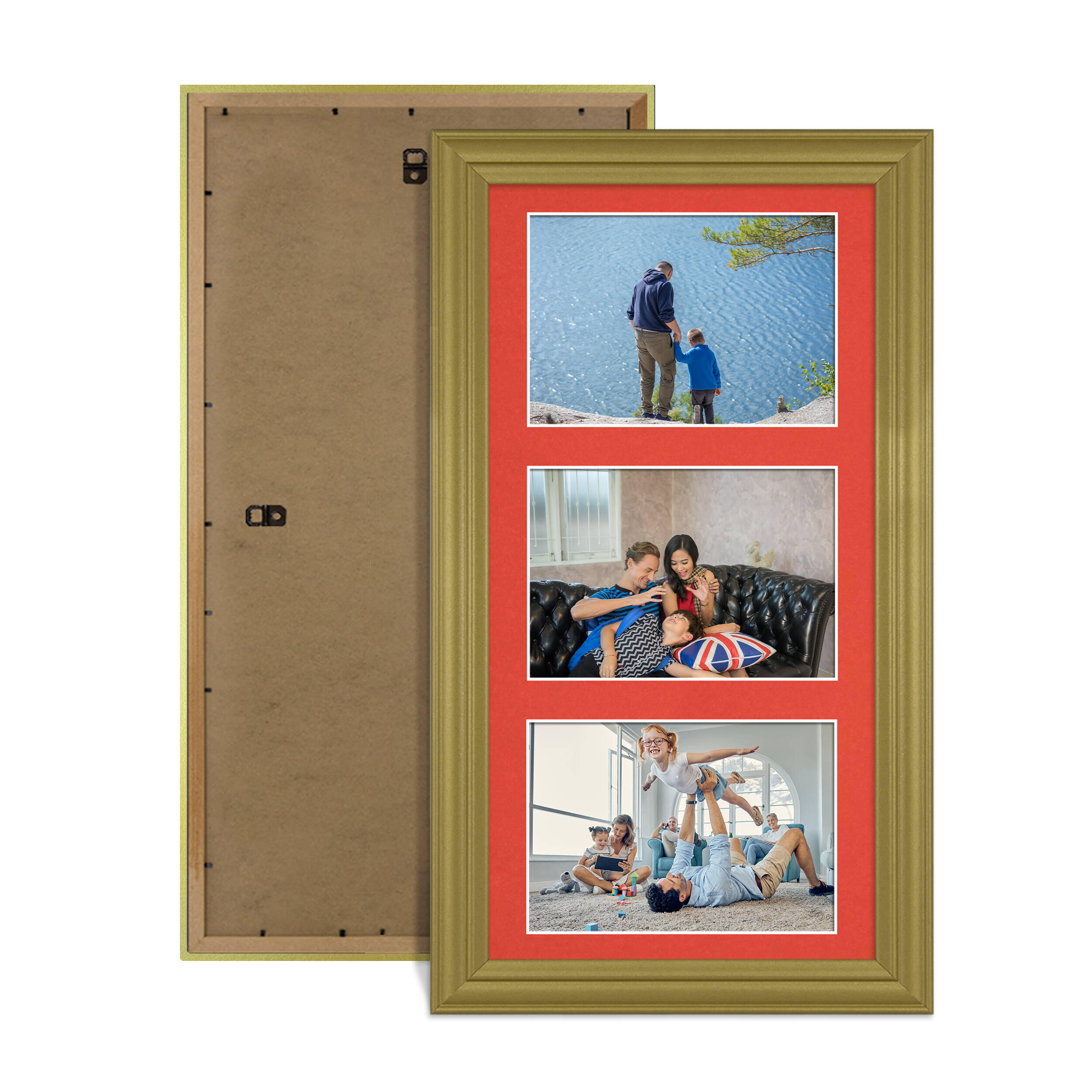 Gold Colour Multi Aperture Photo Frame 6X4 (x3) Pictures – Collage Wall Frame for Family Photos – 40x20cm Picture Frame Size