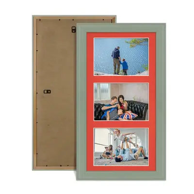 Green Colour Multi Aperture Photo Frame 6X4 (x3) Pictures – Collage Wall Frame for Family Photos – 40x20cm Picture Frame Size