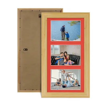 Light Oak Colour Multi Aperture Photo Frame 6X4 (x3) Pictures – Collage Wall Frame For Family Photos – 40x20cm Picture Frame Size
