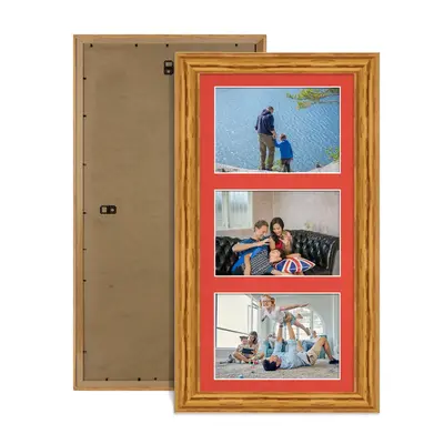 Oak Colour Multi Aperture Photo Frame 6X4 (x3) Pictures – Collage Wall Frame for Family Photos – 40x20cm Picture Frame Size