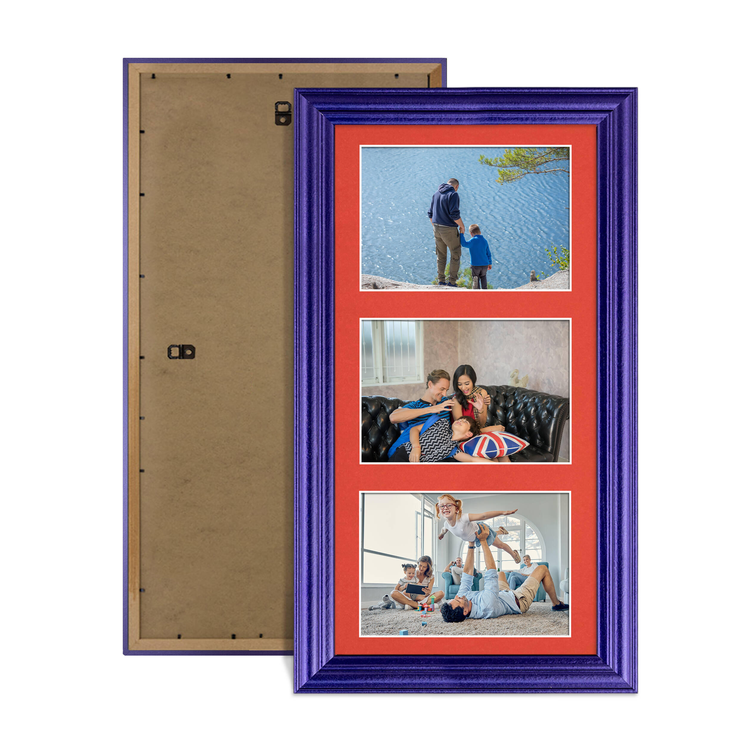 Purple Colour Multi Aperture Photo Frame 6X4 (x3) Pictures – Collage Wall Frame For Family Photos – 40x20cm Picture Frame Size