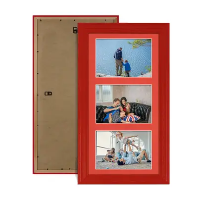 Red Colour Multi Aperture Photo Frame 6X4 (x3) Pictures – Collage Wall Frame For Family Photos – 40x20cm Picture Frame Size