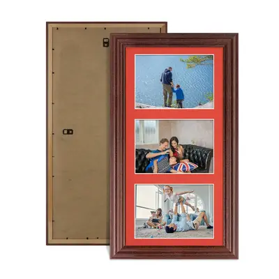 Rose Wood Colour Multi Aperture Photo Frame 6X4 (x3) Pictures – Collage Wall Frame for Family Photos – 40x20cm Picture Frame Size