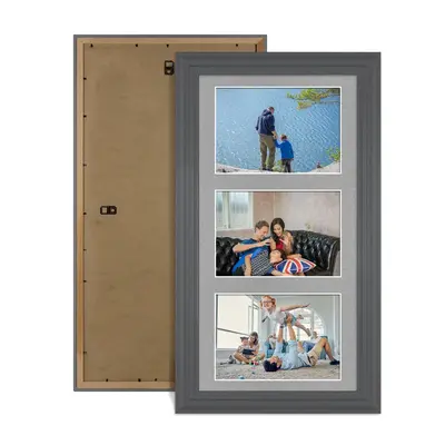 Dark Grey Colour Multi Aperture Photo Frame 6X4 (x3) Pictures – Collage Wall Frame for Family Photos – 40x20cm Picture Frame Size