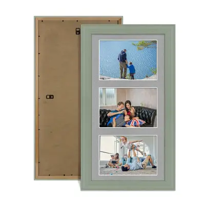 Green Colour Multi Aperture Photo Frame 6X4 (x3) Pictures – Collage Wall Frame For Family Photos – 40x20cm Picture Frame Size