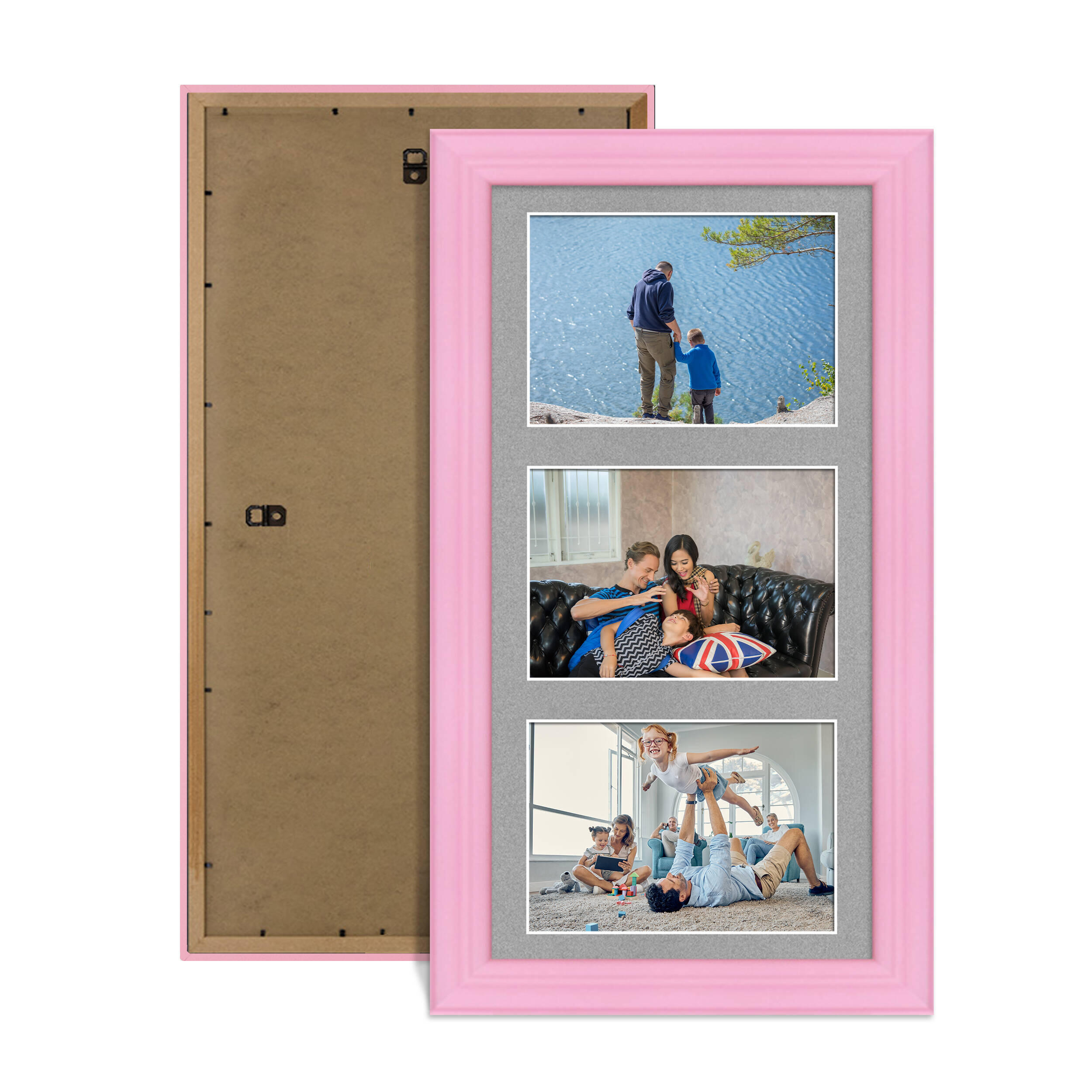 Pastel Pink Colour Multi Aperture Photo Frame 6X4 (x3) Pictures – Collage Wall Frame for Family Photos – 40x20cm Picture Frame Size