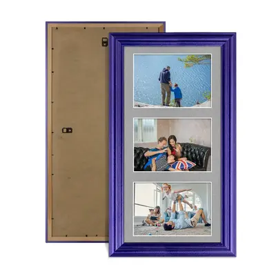 Purple Colour Multi Aperture Photo Frame 6X4 (x3) Pictures – Collage Wall Frame for Family Photos – 40x20cm Picture Frame Size