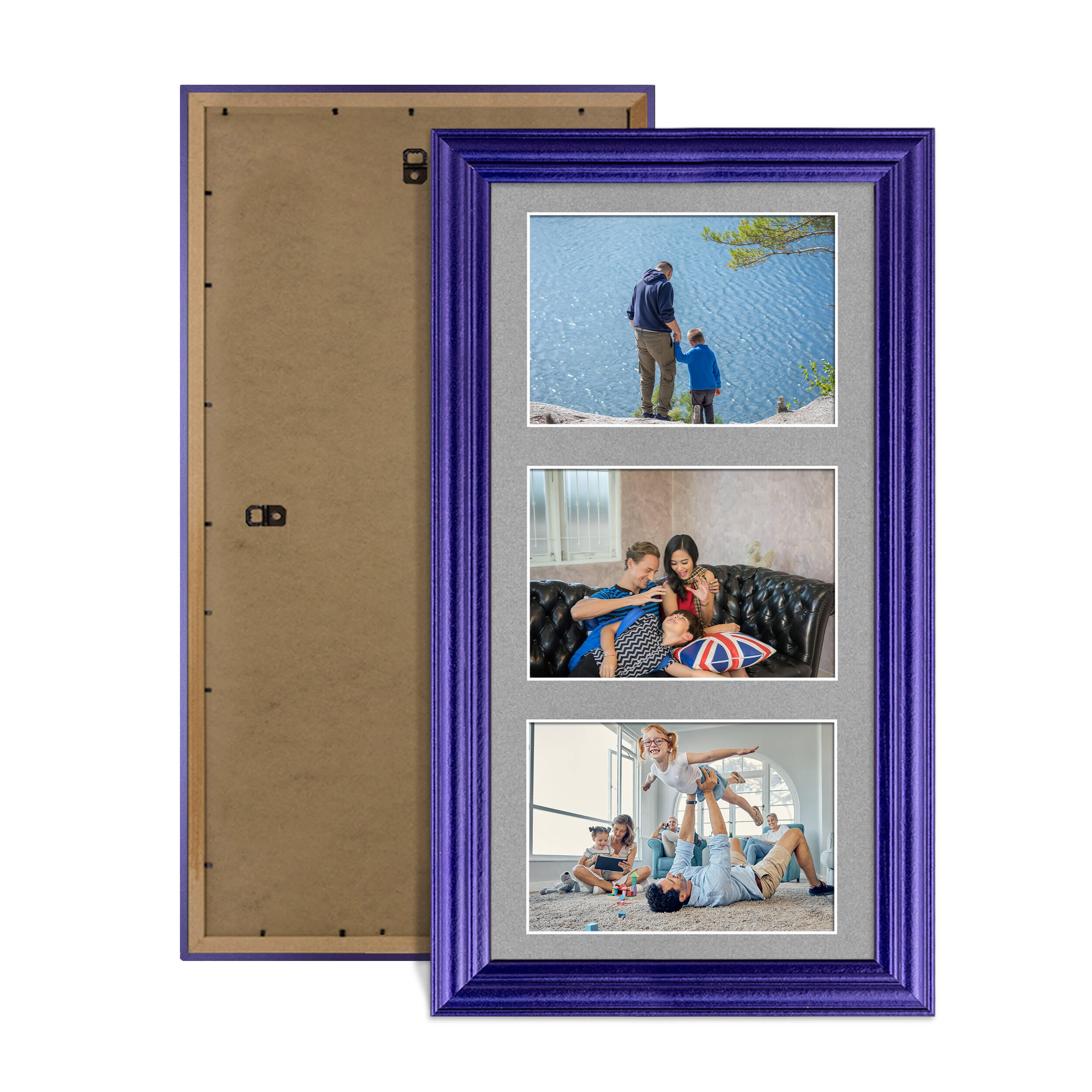 Purple Colour Multi Aperture Photo Frame 6X4 (x3) Pictures – Collage Wall Frame for Family Photos – 40x20cm Picture Frame Size