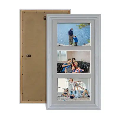 Silver Colour Multi Aperture Photo Frame 6X4 (x3) Pictures – Collage Wall Frame For Family Photos – 40x20cm Picture Frame Size