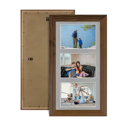 Walnut Colour Multi Aperture Photo Frame 6X4 (x3) Pictures – Collage Wall Frame For Family Photos – 40x20cm Picture Frame Size
