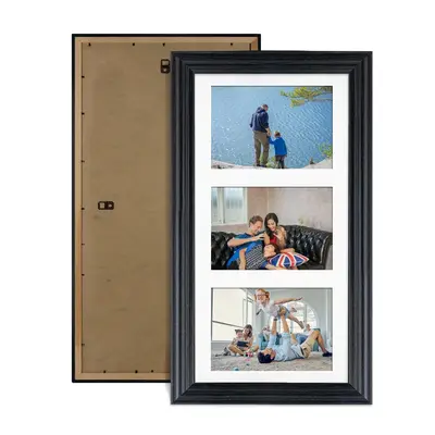 Black Colour Multi Aperture Photo Frame 6X4 (x3) Pictures – Collage Wall Frame for Family Photos – 40x20cm Picture Frame Size