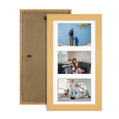 Country Pine Colour Multi Aperture Photo Frame 6X4 (x3) Pictures – Collage Wall Frame for Family Photos – 40x20cm Picture Frame Size