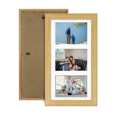 Light Oak Colour Multi Aperture Photo Frame 6X4 (x3) Pictures – Collage Wall Frame for Family Photos – 40x20cm Picture Frame Size