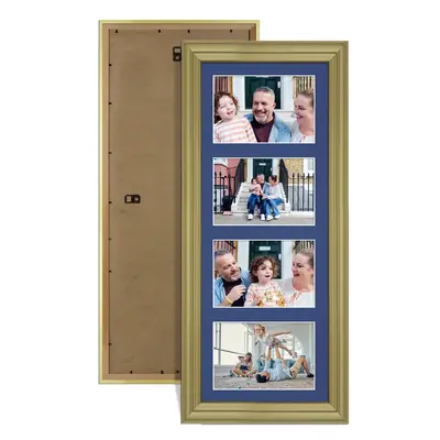 Gold Colour Multi Aperture Photo Frame 6X4 (x4) Pictures – Collage Wall Frame for Family Photos – 50x20cm Picture Frame Size