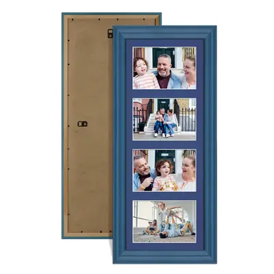 Navy Blue Colour Multi Aperture Photo Frame 6X4 (x4) Pictures – Collage Wall Frame For Loved Ones Photos – 50x20cm Frame Size
