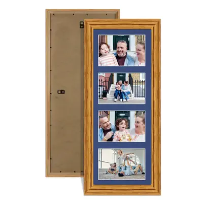 Oak Colour Multi Aperture Photo Frame 6X4 (x4) Pictures – Collage Wall Frame For Family Photos – 50x20cm Picture Frame Size