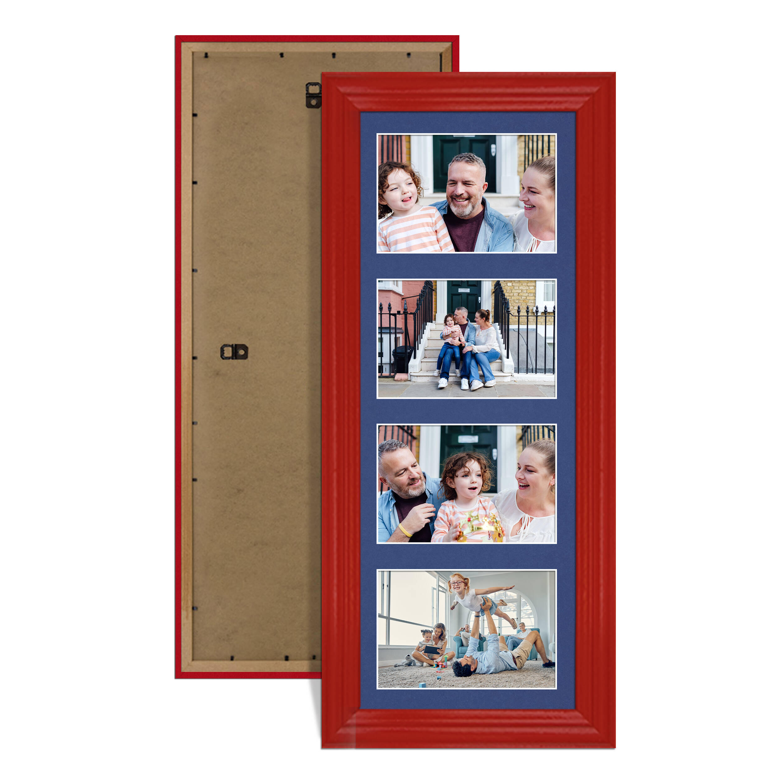 Red Colour Multi Aperture Photo Frame 6X4 (x4) Pictures – Collage Wall Frame for Family Photos – 50x20cm Picture Frame Size