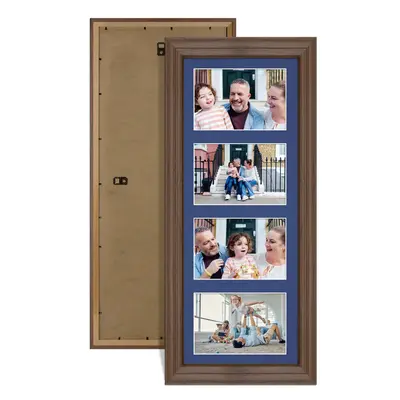 Walnut Colour Multi Aperture Photo Frame 6X4 (x4) Pictures – Collage Wall Frame For Family Photos – 50x20cm Picture Frame Size