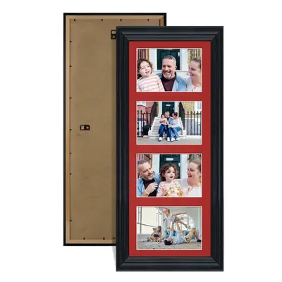 Black Colour Multi Aperture Photo Frame 6X4 (x4) Pictures – Collage Wall Frame for Family Photos – 50x20cm Picture Frame Size