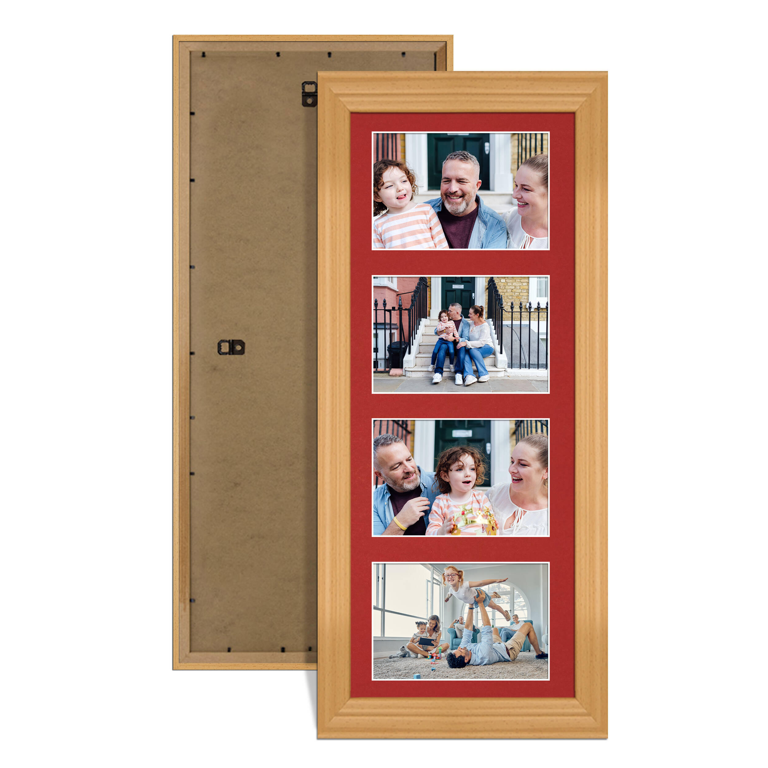 Country Pine Colour Multi Aperture Photo Frame 6X4 (x4) Pictures – Collage Wall Frame For Loved Ones Photos – 50x20cm Frame Size