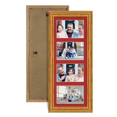 Oak Colour Multi Aperture Photo Frame 6X4 (x4) Pictures – Collage Wall Frame For Loved Ones Photos – 50x20cm Frame Size