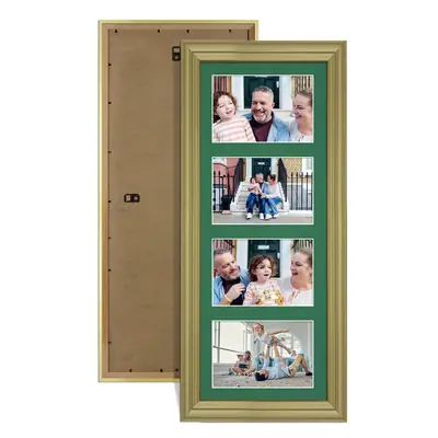 Gold Colour Multi Aperture Photo Frame 6X4 (x4) Pictures – Collage Wall Frame For Loved Ones Photos – 50x20cm Frame Size