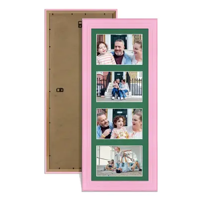 Pastel Pink Colour Multi Aperture Photo Frame 6X4 (x4) Pictures – Collage Wall Frame for Family Photos – 50x20cm Picture Frame Size