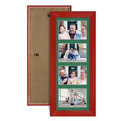 Red Colour Multi Aperture Photo Frame 6X4 (x4) Pictures – Collage Wall Frame for Family Photos – 50x20cm Picture Frame Size