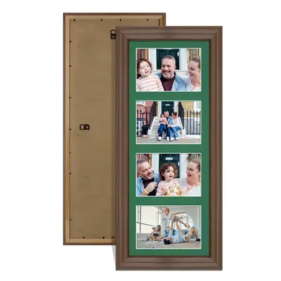 Walnut Colour Multi Aperture Photo Frame 6X4 (x4) Pictures – Collage Wall Frame For Loved Ones Photos – 50x20cm Frame Size