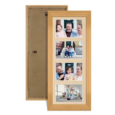 Country Pine Colour Multi Aperture Photo Frame 6X4 (x4) Pictures – Collage Wall Frame for Family Photos – 50x20cm Picture Frame Size
