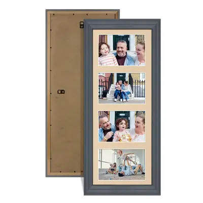 Dark Grey Colour Multi Aperture Photo Frame 6X4 (x4) Pictures – Collage Wall Frame For Family Photos – 50x20cm Picture Frame Size