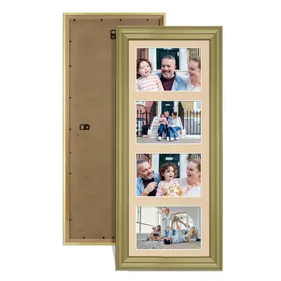Gold Colour Multi Aperture Photo Frame 6X4 (x4) Pictures – Collage Wall Frame For Family Photos – 50x20cm Picture Frame Size