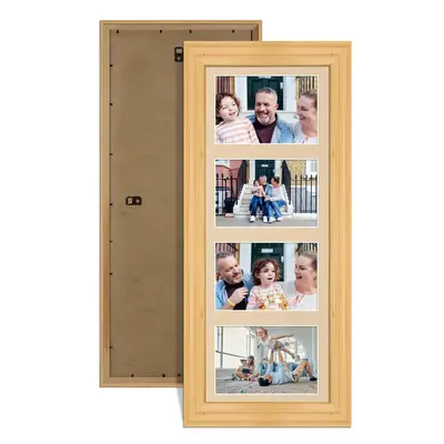 Light Oak Colour Multi Aperture Photo Frame 6X4 (x4) Pictures – Collage Wall Frame For Loved Ones Photos – 50x20cm Frame Size