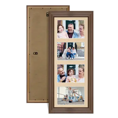 Walnut Colour Multi Aperture Photo Frame 6X4 (x4) Pictures – Collage Wall Frame for Family Photos – 50x20cm Picture Frame Size