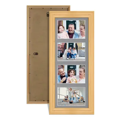 Light Oak Colour Multi Aperture Photo Frame 6X4 (x4) Pictures – Collage Wall Frame For Loved Ones Photos – 50x20cm Frame Size