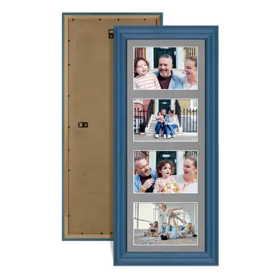 Navy Blue Colour Multi Aperture Photo Frame 6X4 (x4) Pictures – Collage Wall Frame For Family Photos – 50x20cm Picture Frame Size