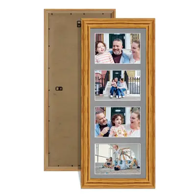 Oak Colour Multi Aperture Photo Frame 6X4 (x4) Pictures – Collage Wall Frame For Family Photos – 50x20cm Picture Frame Size