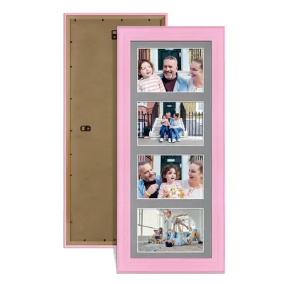 Pastel Pink Colour Multi Aperture Photo Frame 6X4 (x4) Pictures – Collage Wall Frame for Family Photos – 50x20cm Picture Frame Size