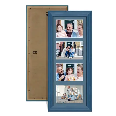 Navy Blue Colour Multi Aperture Photo Frame 6X4 (x4) Pictures – Collage Wall Frame For Loved Ones Photos – 50x20cm Frame Size