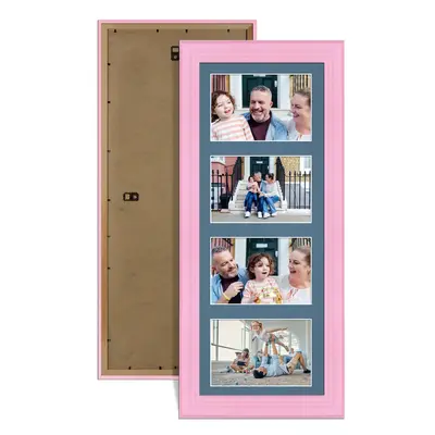 Pastel Pink Colour Multi Aperture Photo Frame 6X4 (x4) Pictures – Collage Wall Frame For Loved Ones Photos – 50x20cm Frame Size