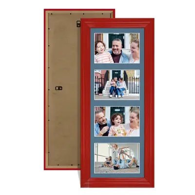 Red Colour Multi Aperture Photo Frame 6X4 (x4) Pictures – Collage Wall Frame For Loved Ones Photos – 50x20cm Frame Size
