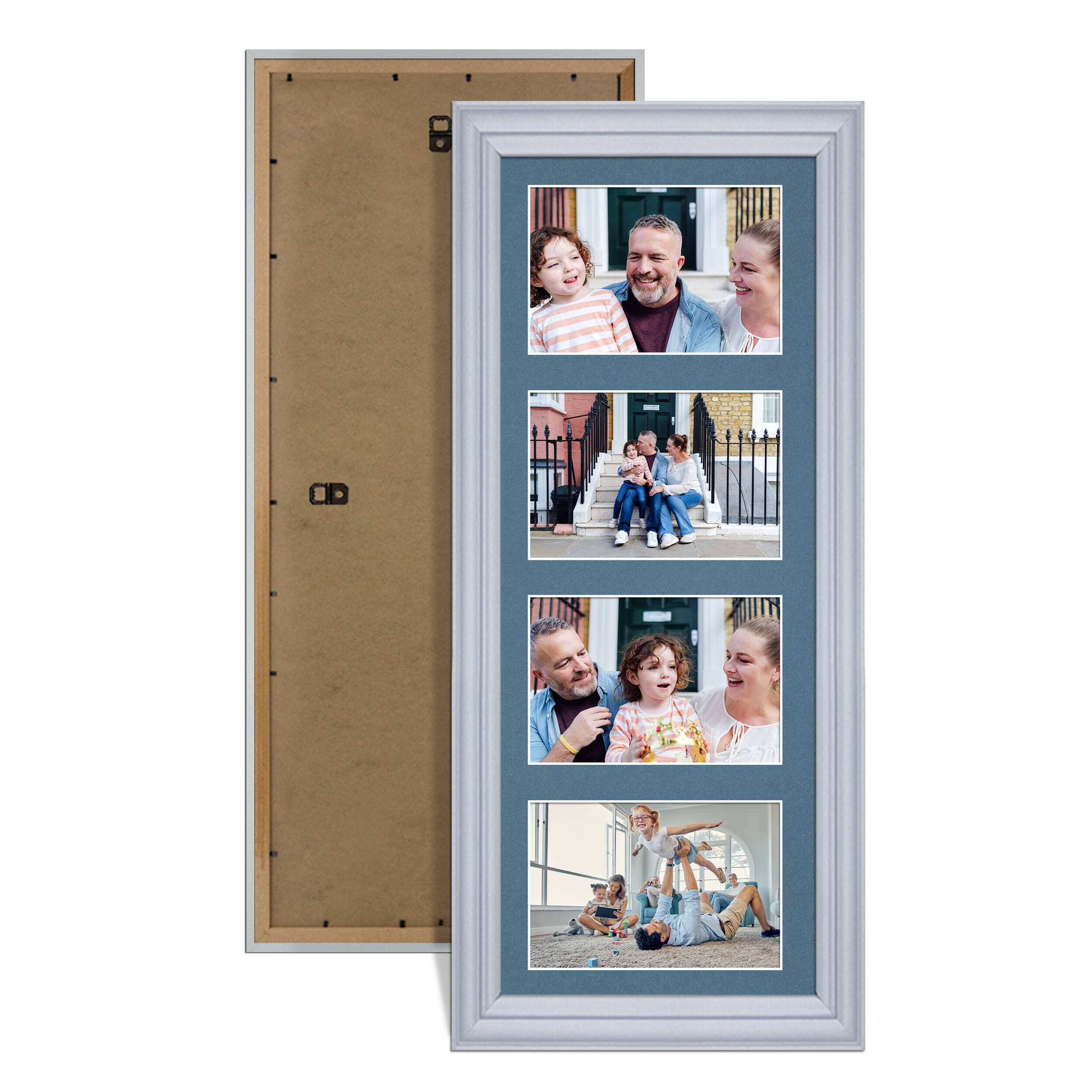 Silver Colour Multi Aperture Photo Frame 6X4 (x4) Pictures – Collage Wall Frame For Family Photos – 50x20cm Picture Frame Size